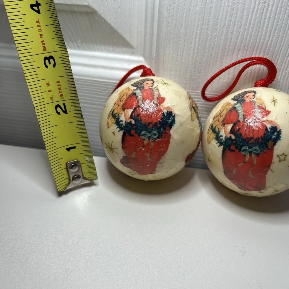 Set Of 2-Vintage Decoupage Angel‎ Christmas Ornaments